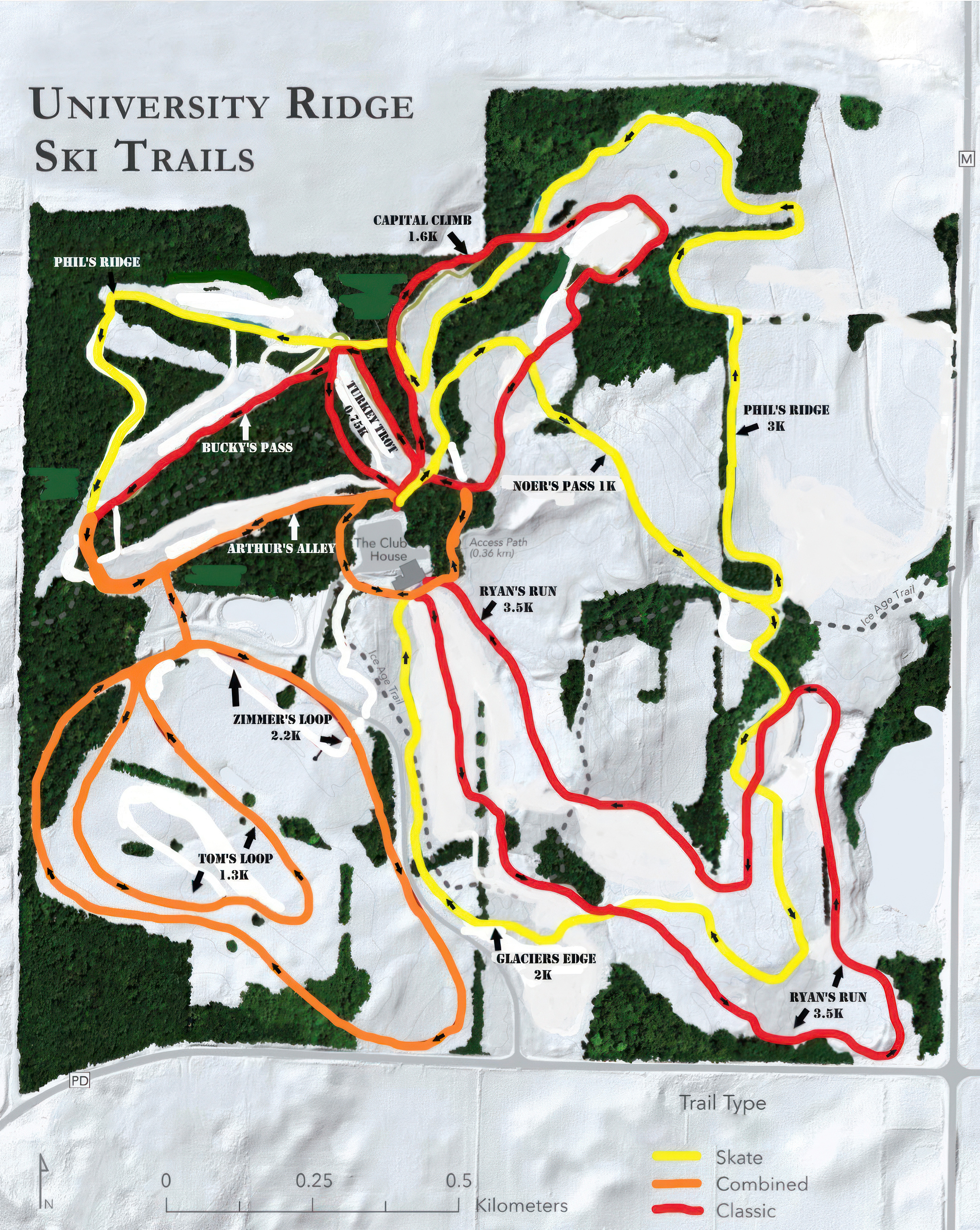 High Resolution Map of the Cross Country Skiing Course at University Ridge Golf Course